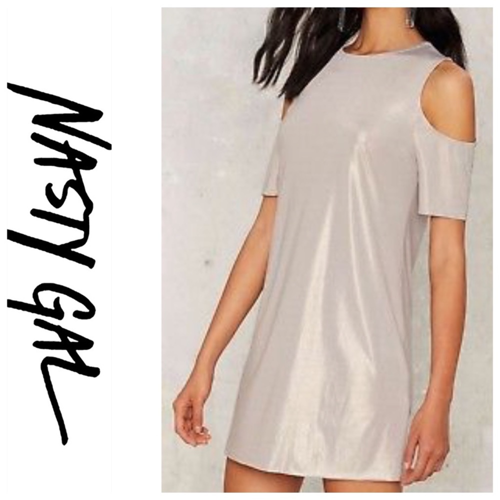 💕SALE💕Nasty Gal Gold Cold Shoulder Cutout Dress - Picture 3 of 7